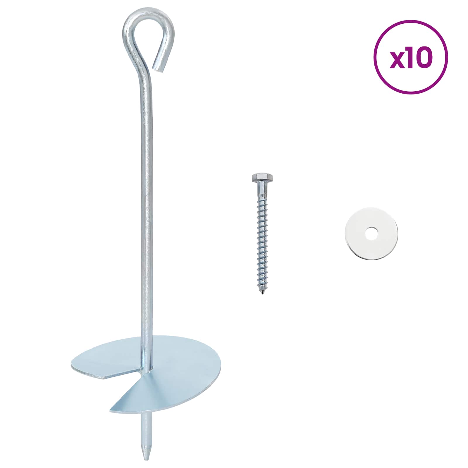 Ancla de tierra 10 pcs Plateado Ø10 x 30 cm Metal galvanizado