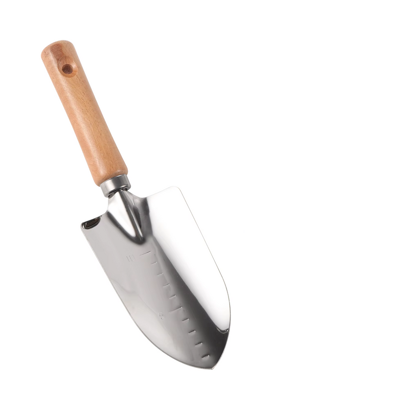 Pala ancha de acero inoxidable con mango de maderaAccesorios de jardinería
