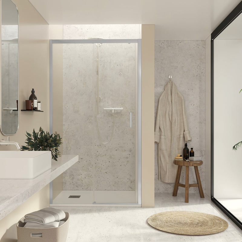 Mampara de ducha con fijo y corredera cromado transparente | 3_BP