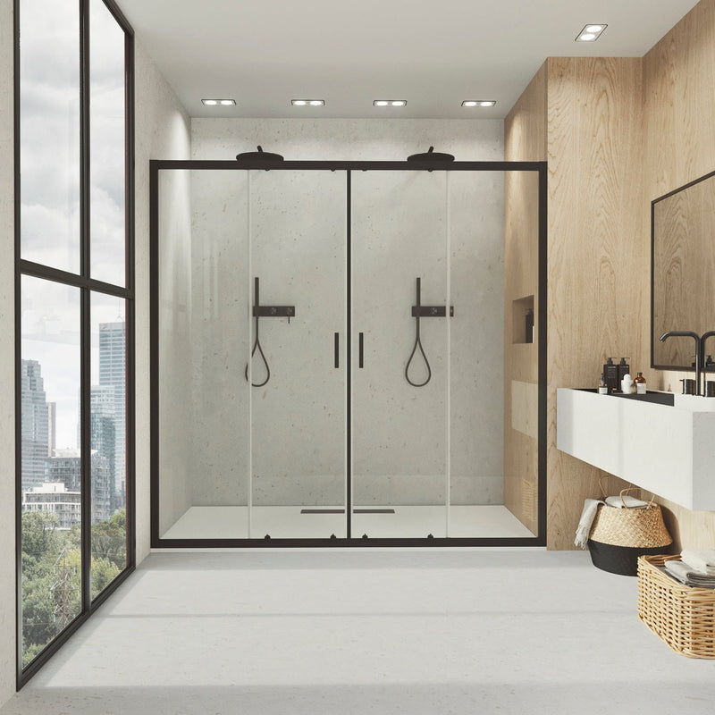 Mampara ducha 2 fijos y 2 correderas negro vidrio templado | 3_BP