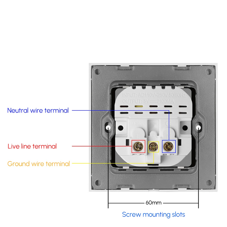 White straight panel European standard USB socket