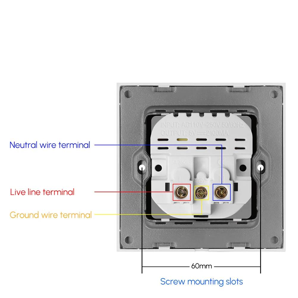 Enchufe con USB estándar europeo de panel recto blanco