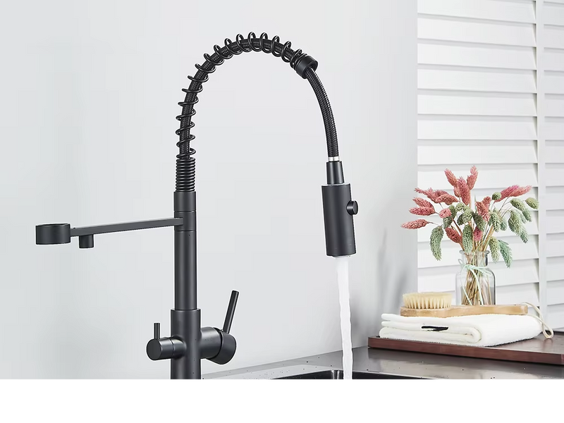 Grifo de cocina negro mate con filtro y doble manijaGrifosHardware > Plumbing > Plumbing Fixtures > Faucets > Kitchen Sink Faucets