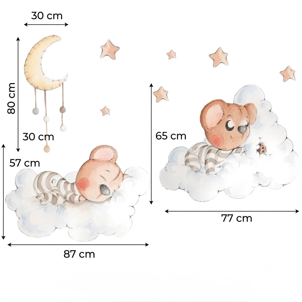 Autocolante decorativo infantil em vinil com tema de sonhos entre nuvens.