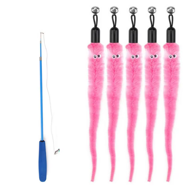 Telescopic wand with 5 pieces of colorful worm with bell