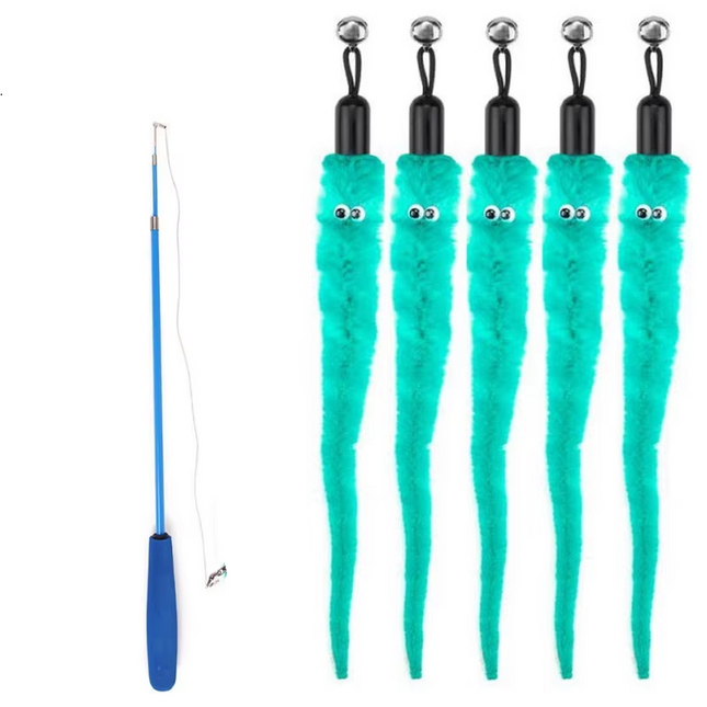 Telescopic wand with 5 pieces of colorful worm with bell