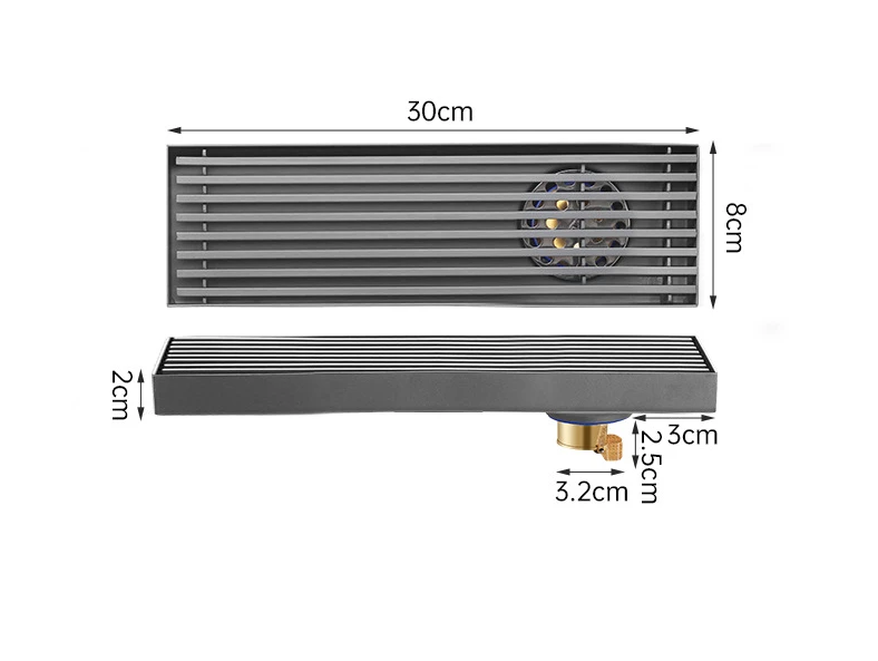 Desagüe de suelo rectangular de acero inoxidable color grisDesagües