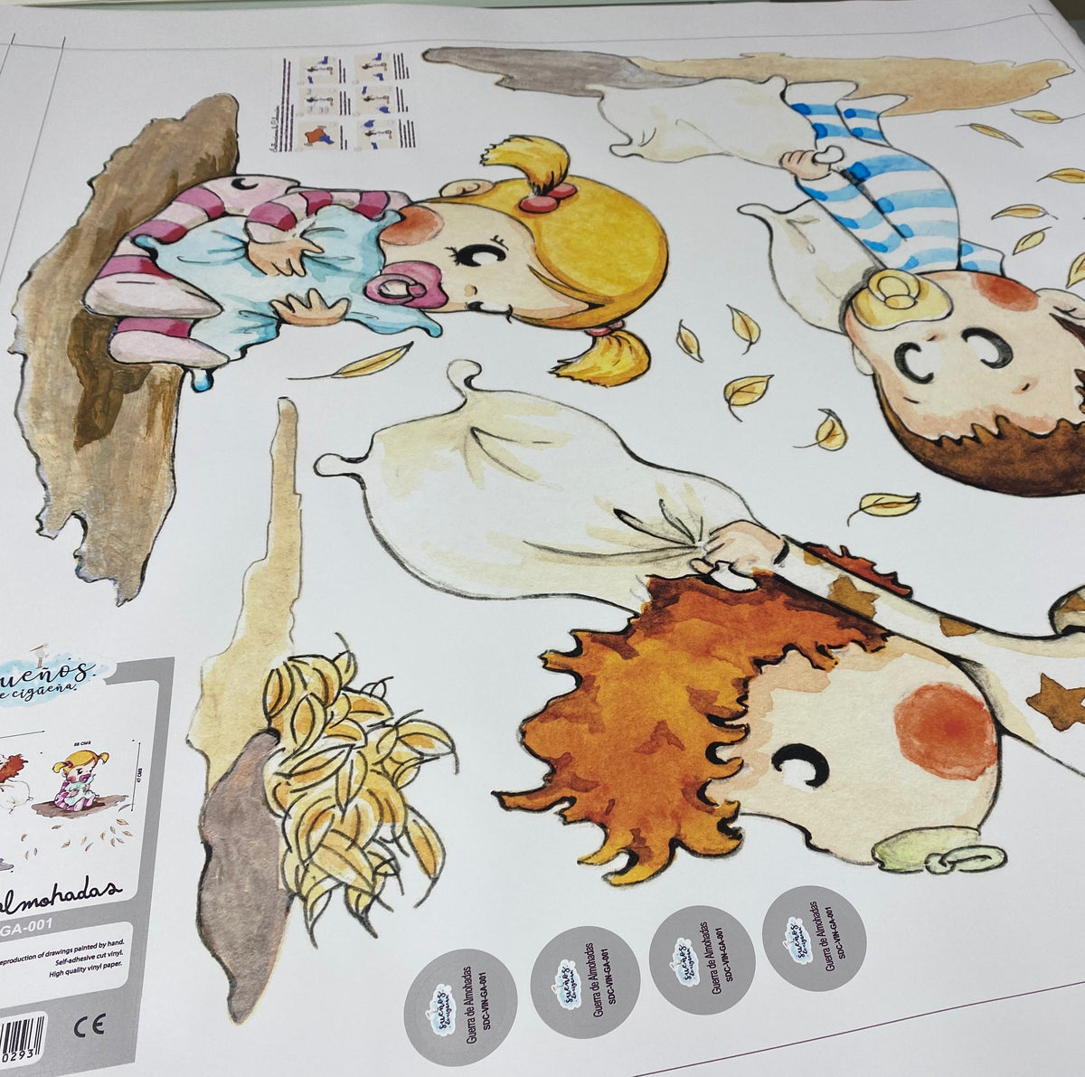 Autocolante decorativo infantil em vinil - Guerra de Almofadas para crianças