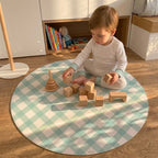 Vinyl rug with mint gingham design | 95 cm diameter