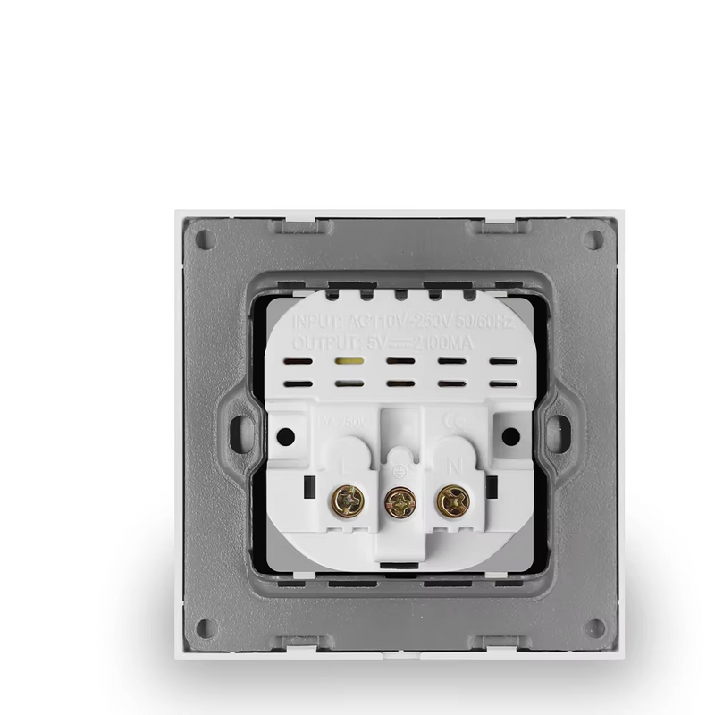 Enchufe con marco de cristal templado estándar EU de pared con interfaz dual 1A1C Serie D1Enchufes