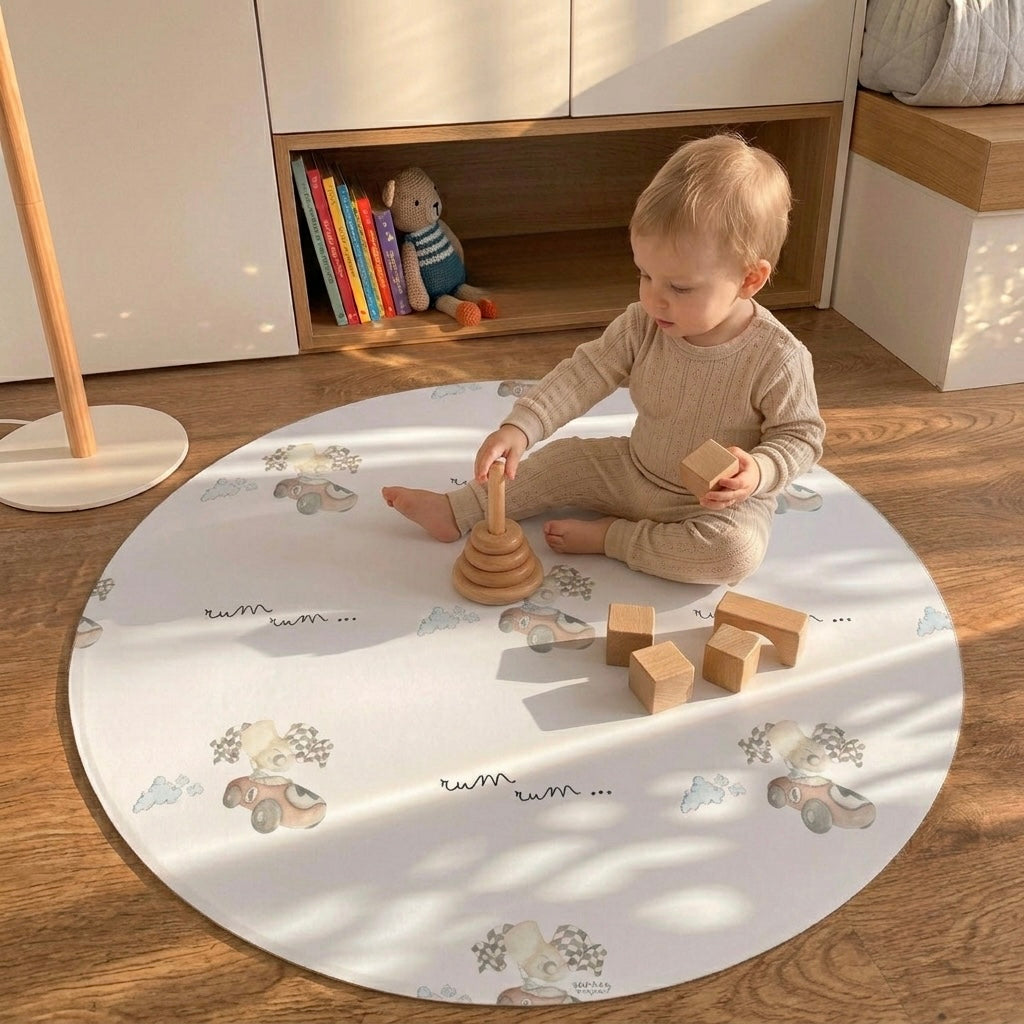 Vinyl carpet with racing car design, 95 cm