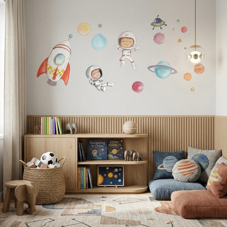 vinilo decorativo tela infantil planetas | astronautas