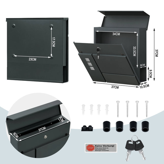 Buzón moderno antracita con portaperiódicos | ventanillas transparentes, porta-nombre y cerradura con 2 llavesBuzonesHome & Garden > Decor > Mailboxes