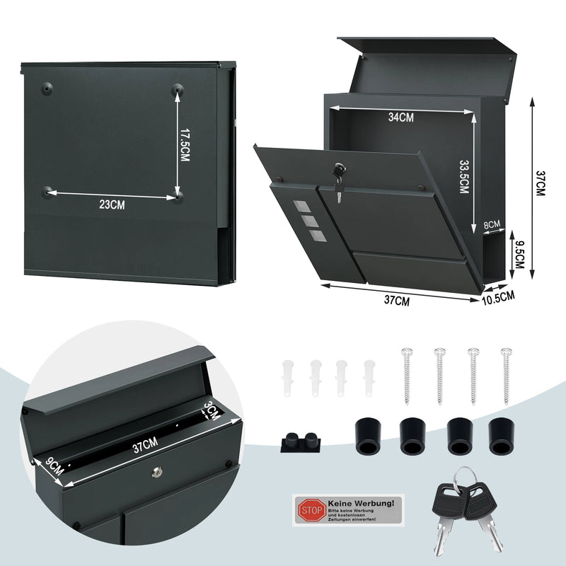 Buzón moderno antracita con portaperiódicos | ventanillas transparentes, porta-nombre y cerradura con 2 llavesBuzonesHome & Garden > Decor > Mailboxes