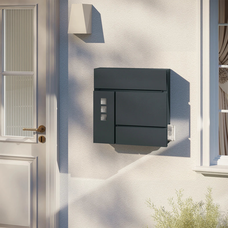 Buzón moderno antracita con portaperiódicos | ventanillas transparentes, porta-nombre y cerradura con 2 llavesBuzonesHome & Garden > Decor > Mailboxes