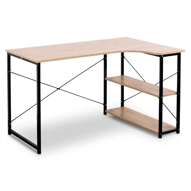 Escritorio esquinero en L con estantes | 120 × 74 × 71,5 cm · madera E1 y metalEscritoriosFurniture > Office Furniture > Desks