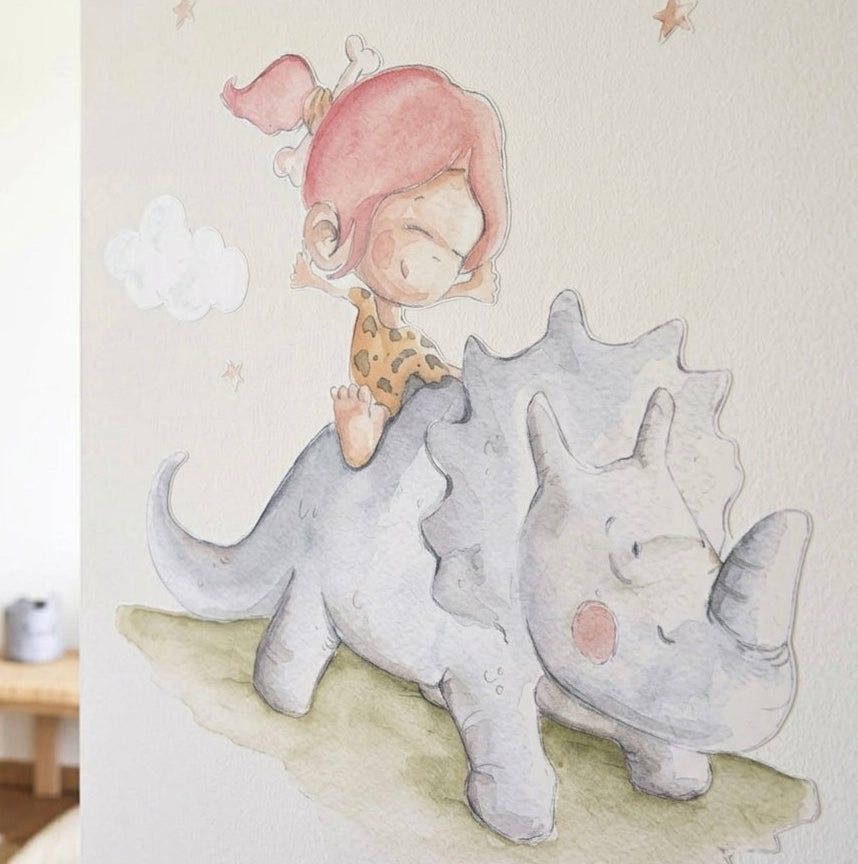 vinilo decorativo infantil dinosaurio peca & trice pintado a mano