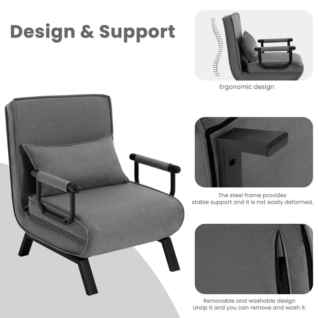 Sillón cama 3-en-1 plegable de lino | respaldo 5 posiciones, cojín extraíble y estructura metálica (150 kg)SillonesFurniture > Chairs > Chaises > Armless Chaises