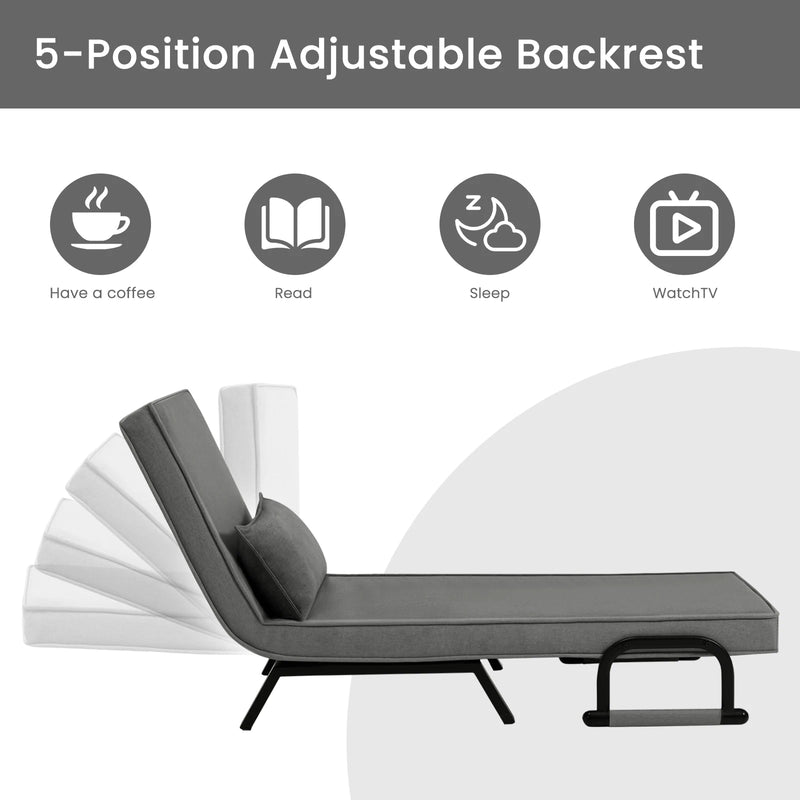 Sillón cama 3-en-1 plegable de lino | respaldo 5 posiciones, cojín extraíble y estructura metálica (150 kg)SillonesFurniture > Chairs > Chaises > Armless Chaises