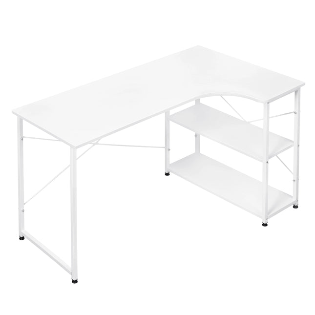 Escritorio esquinero en L con estantes | 120 × 74 × 71,5 cm · madera E1 y metalEscritoriosFurniture > Office Furniture > Desks