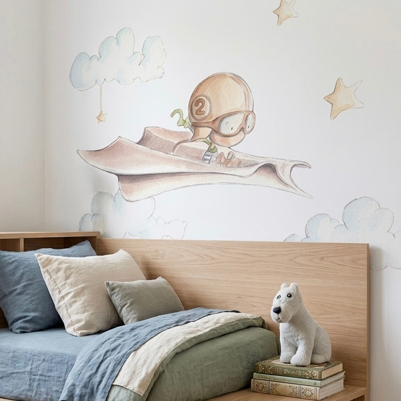 Children's decorative vinyl with a paper airplane design