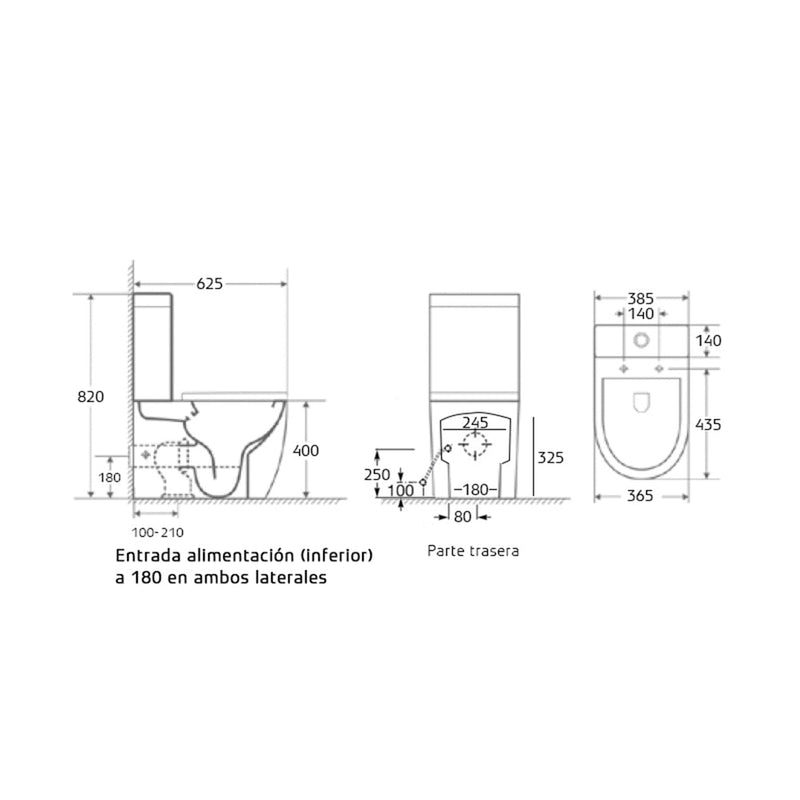 Inodoro sin reborde compacto de porcelana para baño blanco | 3_BP