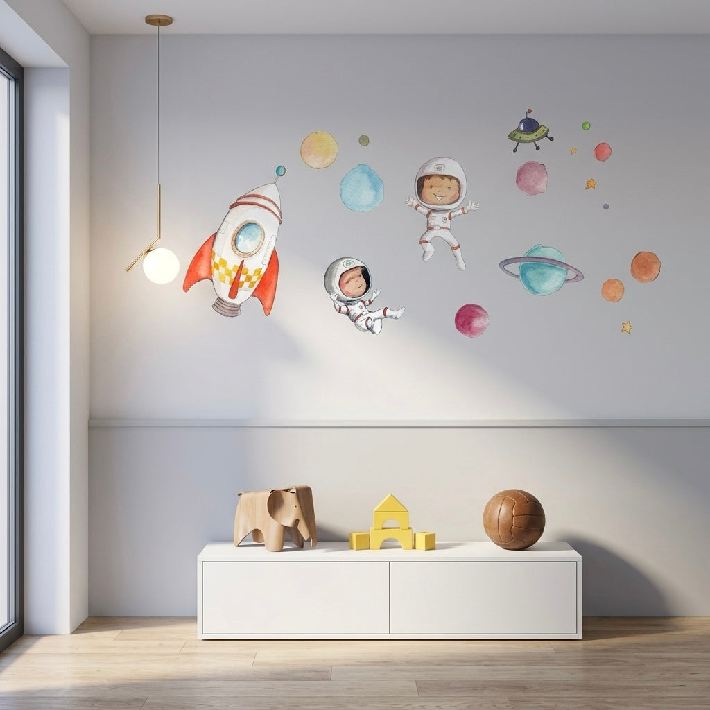 vinilo decorativo tela infantil planetas | astronautas