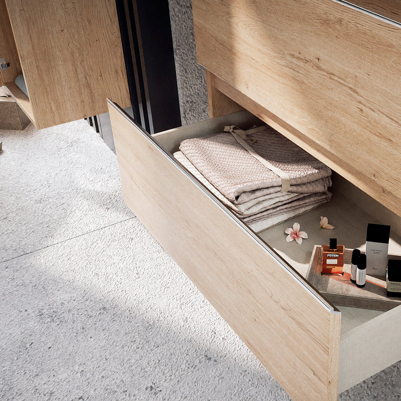 Mueble de baño bambú con 3 cajones y patas a suelo práctico | 3_BP