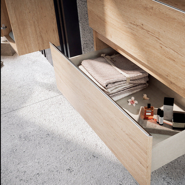 Mueble de baño con lavabo 3 cajones bambú con tiradores | 3_BP