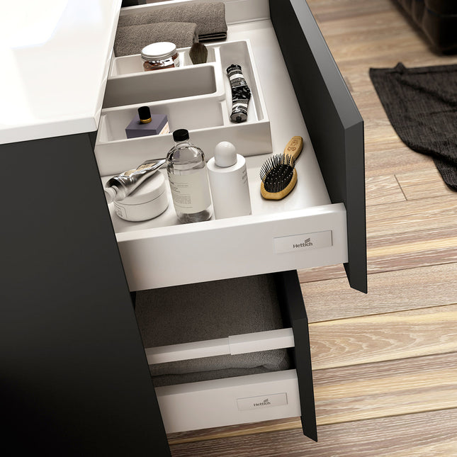 Mueble de baño negro mate con lavabo de porcelana blanco | 3_BP