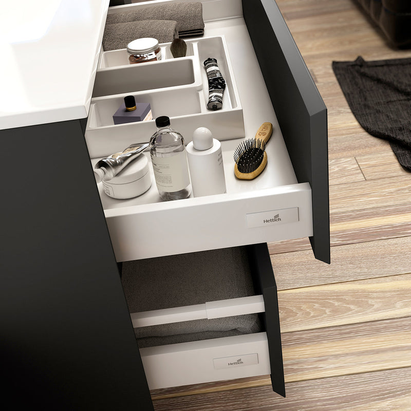 Conjunto mueble de baño negro mate con lavabo porcelana | 3_BP