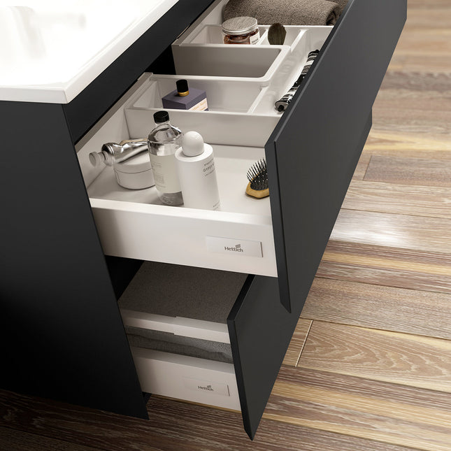 Mueble de baño negro mate con lavabo de porcelana blanco | 3_BP