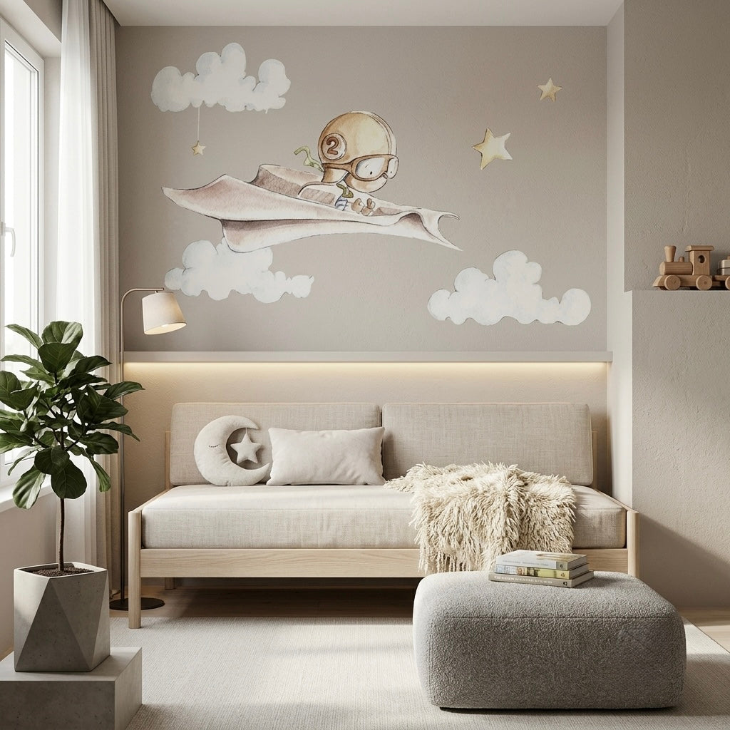 Vinilo decorativo infantil con diseño de avión de papel