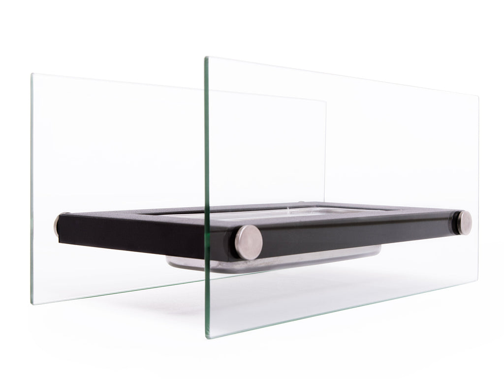 Lareira de mesa a etanol de 1000 W em metal e vidro temperado.