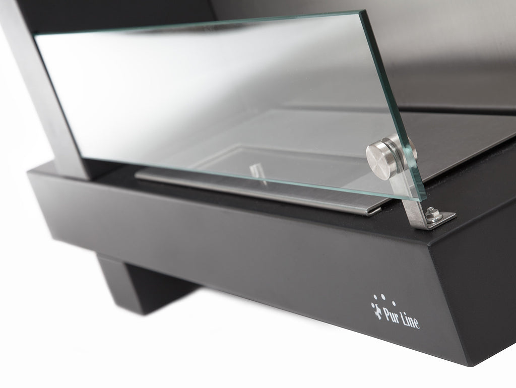 Versatile black stainless steel wall-mounted ethanol fireplace