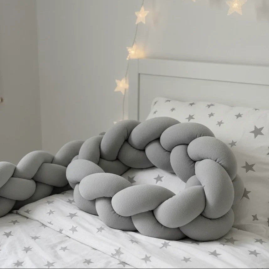 Cotton crib bumper braid, 210 cm | grey and safe