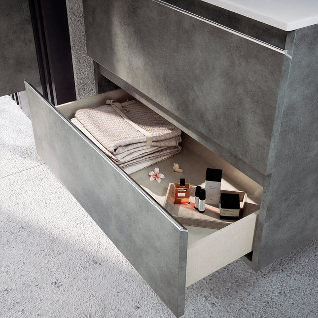 Mueble de baño con lavabo cemento suspendido 2 cajones | 3_BP