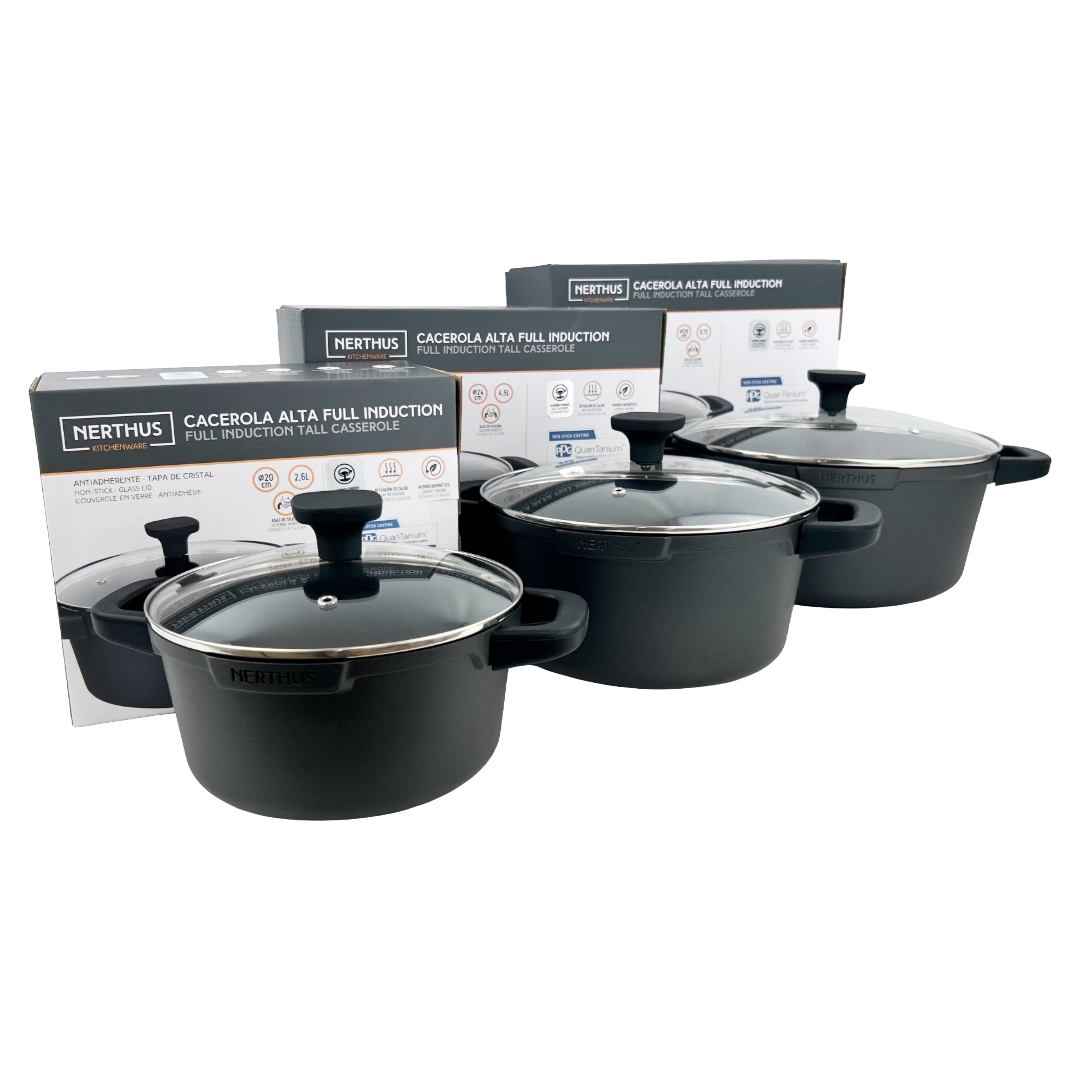 Cacerola Alta Con Tapa de Cristal – Antiadherente Quantanium de PPG Reforzada Con Titanio