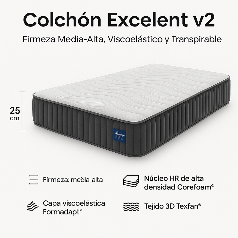Colchón espuma de alta densidad con viscoelástica firmeColchonesFurniture > Beds & Accessories > Mattresses > Innerspring Mattresses