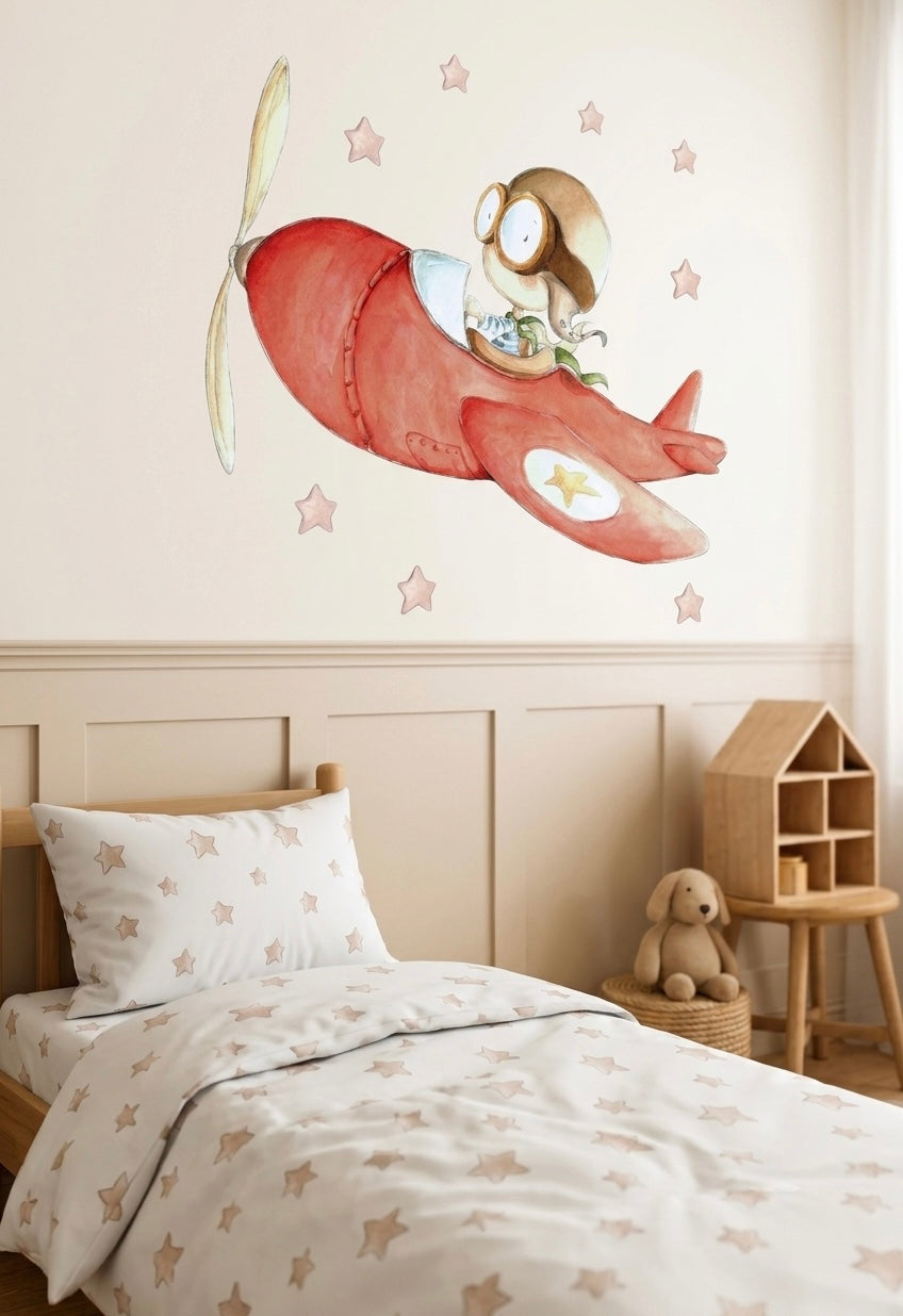 Vinilo Decorativo Infantil Avión Rápido Pintado A Mano | Ideal Para Niños