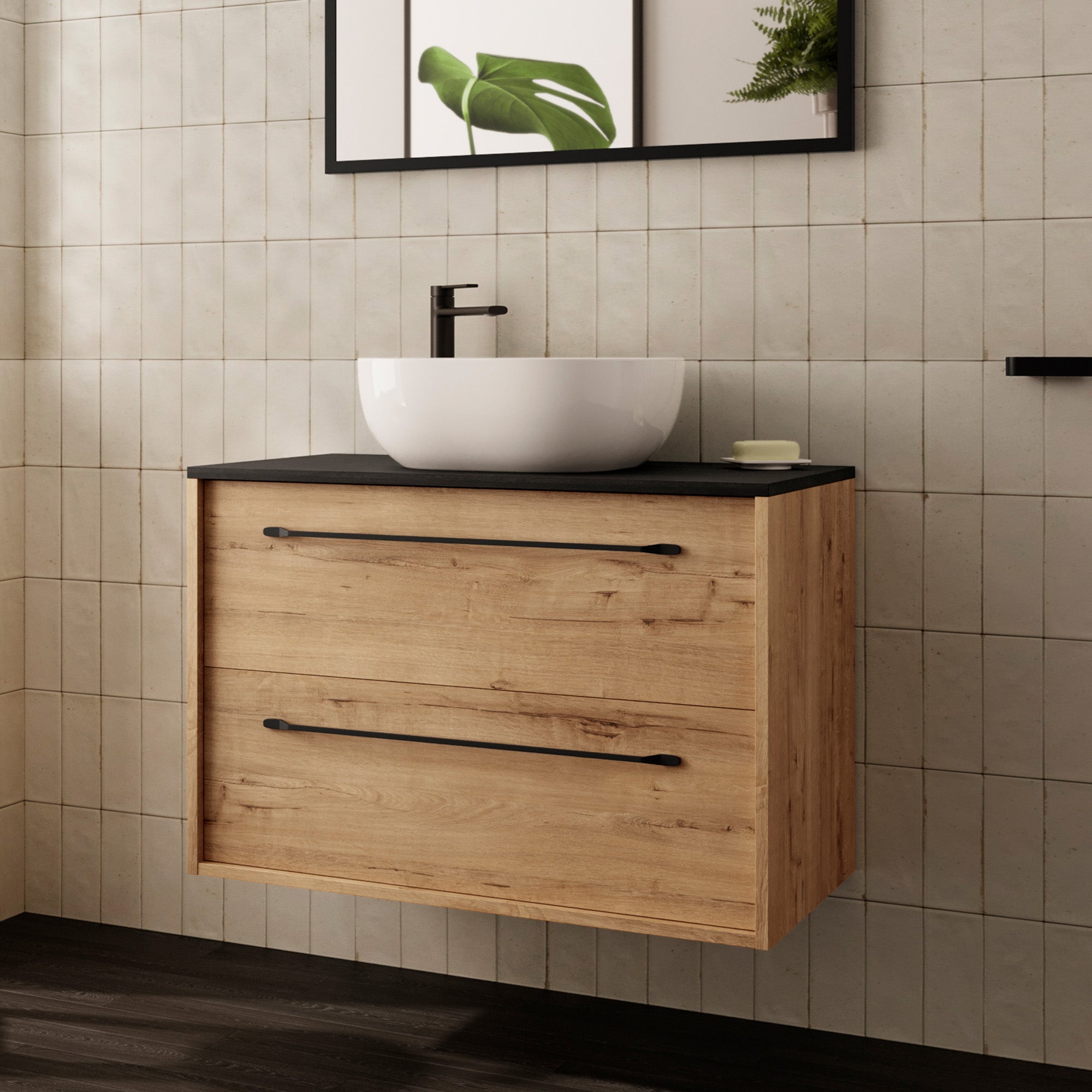 Mueble de baño con lavabo sobre encimera roble ebony | 3_BP