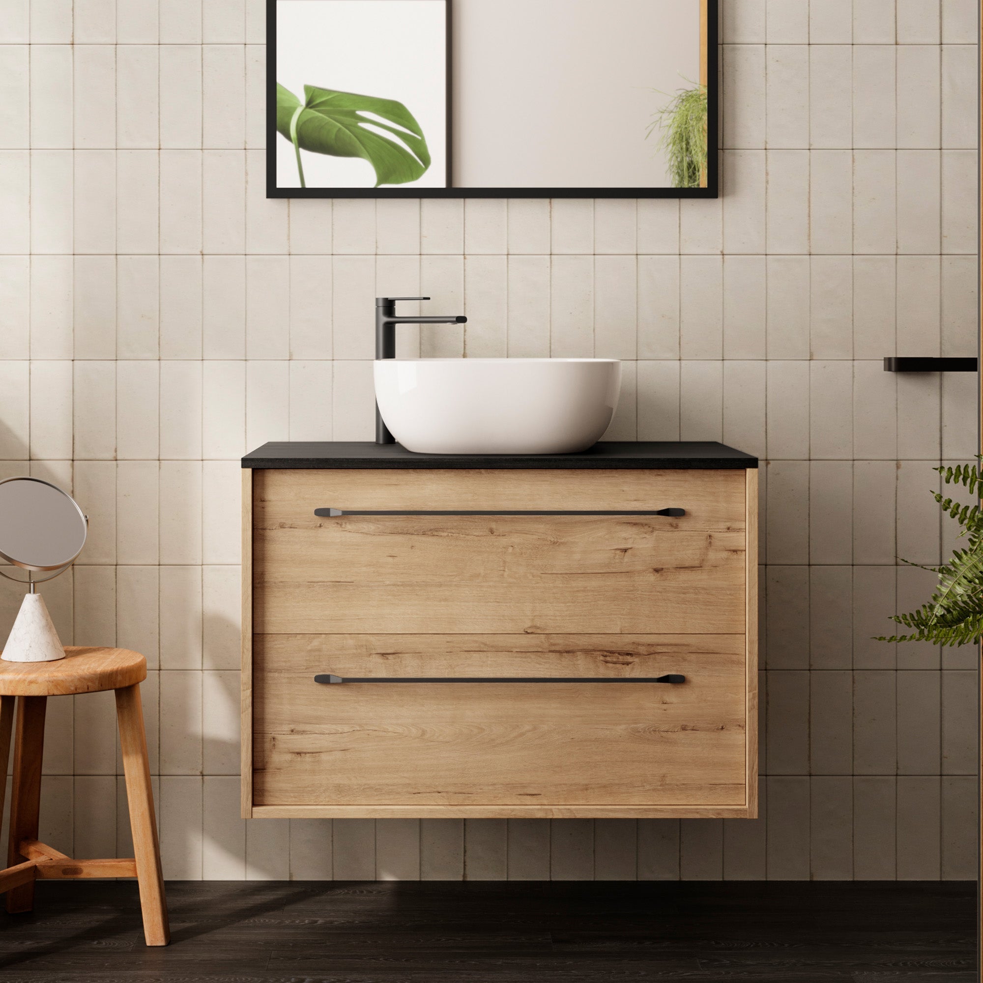 Mueble de baño con lavabo sobre encimera roble ebony | 3_BP