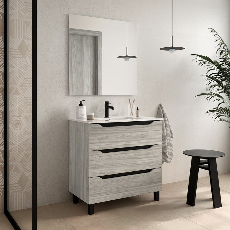 Mueble de baño conjunto completo tres cajones roble estela | 3_BP