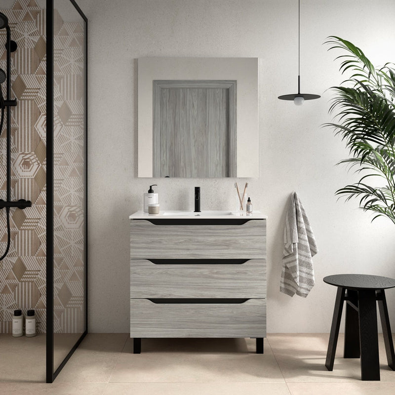 Mueble de baño conjunto completo tres cajones roble estela | 3_BP