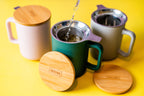 Ceramic Teacup with Stainless Steel Infuser Filter and Bamboo Lid