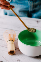 Matcha Tea Set 3 Pieces – Ceramic Bowl, 72-Prong Bamboo Whisk and Scoop