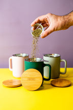 Ceramic Teacup with Stainless Steel Infuser Filter and Bamboo Lid