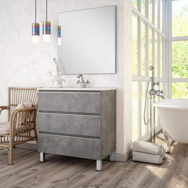 Mueble de baño cemento con 3 cajones y patas a suelo | 3_BP