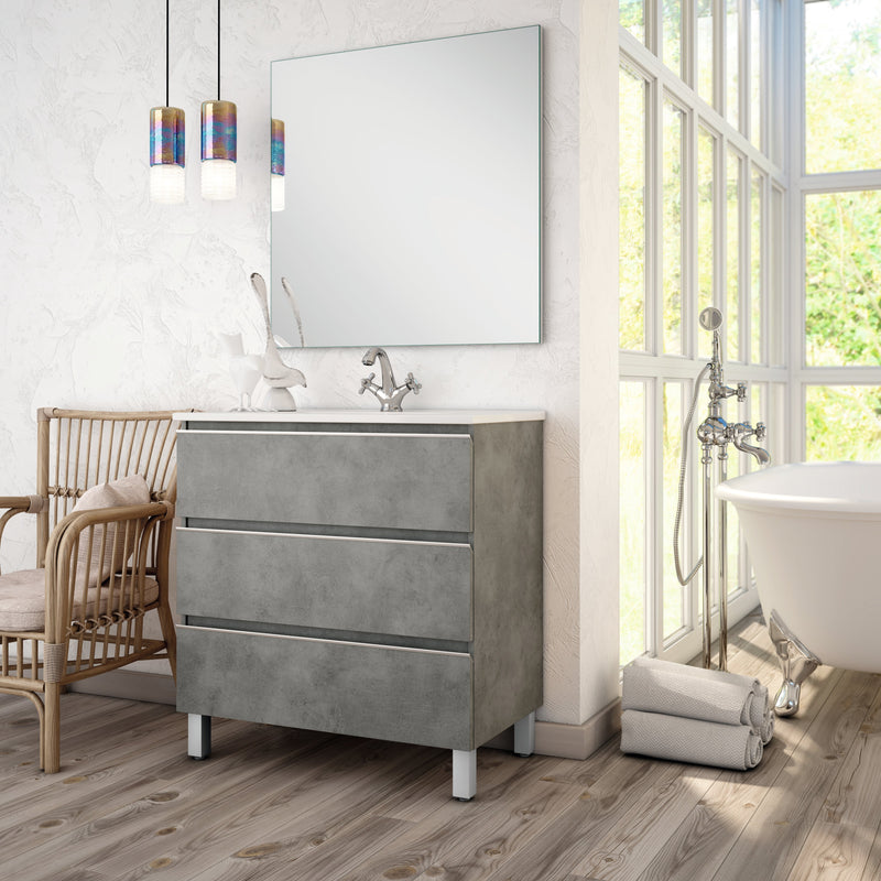 Mueble de baño cemento con 3 cajones y patas a suelo | 3_BP