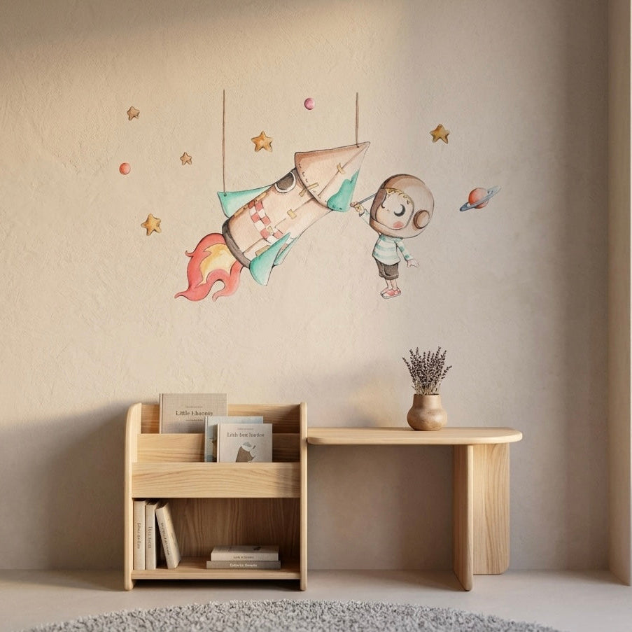 Vinilo infantil con diseño cohete de papel para decoración
